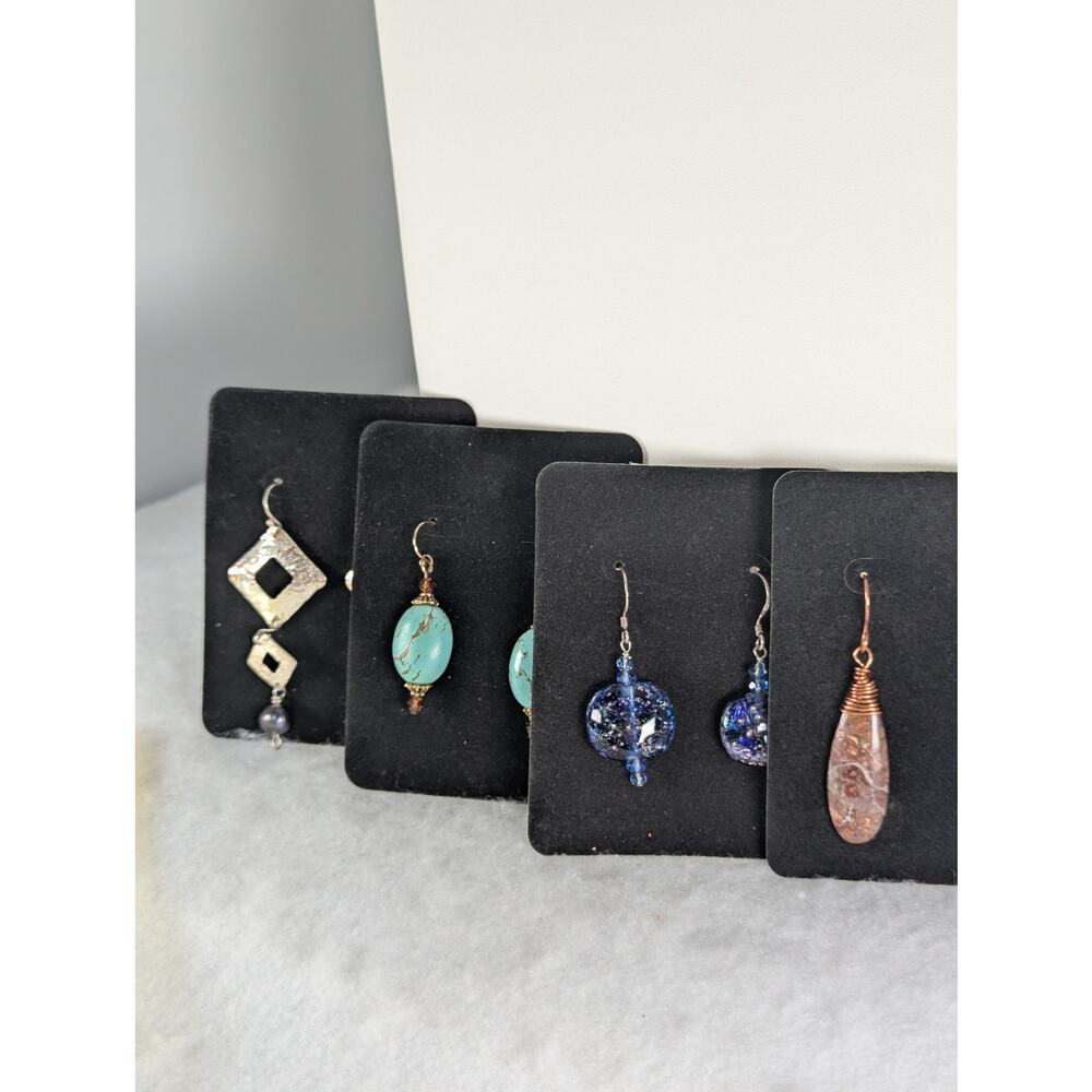 4 prs Earrings lot,fused glass. cutout squares,turquoise/ crystal,red creek NWT